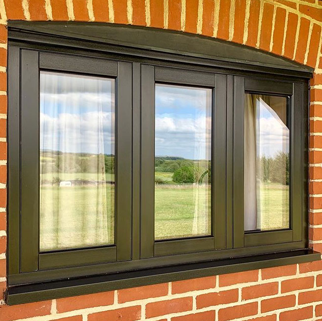 black timber effect windows